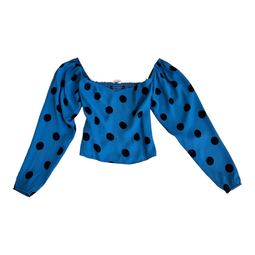 Reformation Blue Polka Dot Sweetheart Neck Long Puff Sleeve Womens Size 0 Crop